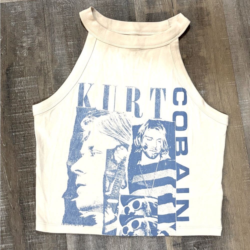 American Eagle Kurt Cobain Crop Top - Cream and Blue